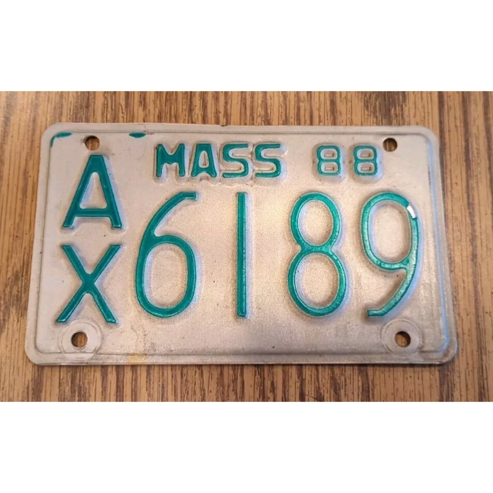 Vintage Massachusetts 1988 Motorcycle License Plate Metal Mancave Sign AX6189